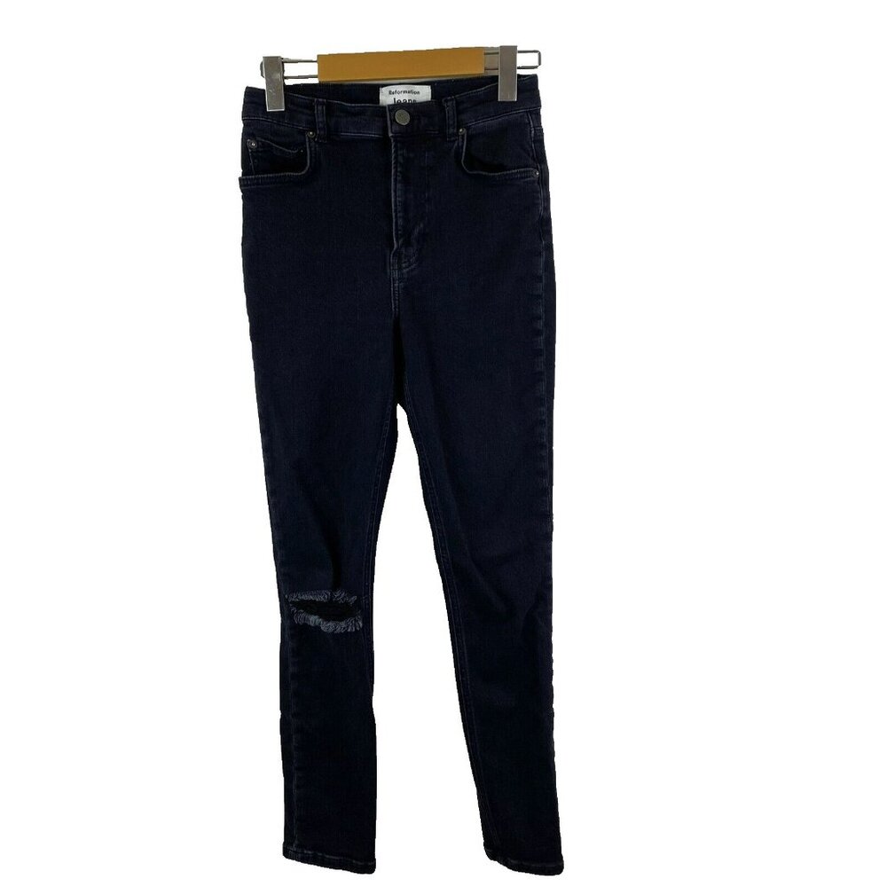 Reformation Jeans Womens Size 27 Hi-Rise Skinny Faded Black Destroyed 28" Inseam